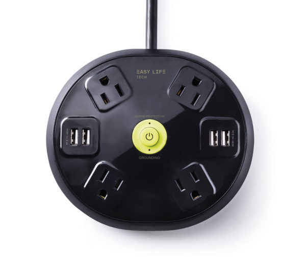 4 Outlet 4 USB Ports Round Power Strip 1200 Joules Surge Protection